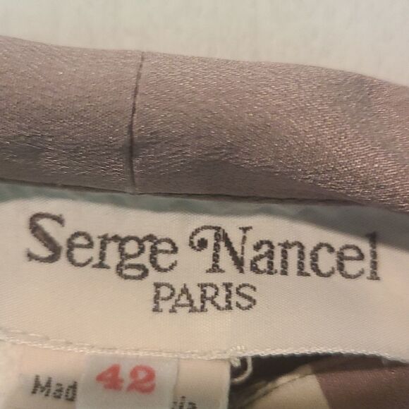 Ladies Serge Nancel Paris Blouse Tan With Stripe And Floral Design - Picture 2 of 9